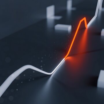 Two intertwined glowing trend lines showing financial market performance and investment fluctuation on dark background with investment business analysis financial performance statistics