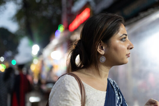 Indian woman roaming in the street market