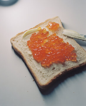 Sandwitch with red caviar on white bread