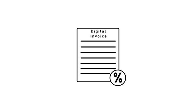 Black and white line of a digital invoice featuring horizontal lines and a percentage symbol within a circle on a white background