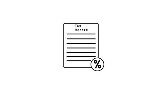 Black line representing a tax record document with horizontal lines and a percentage symbol in a circle on a white background