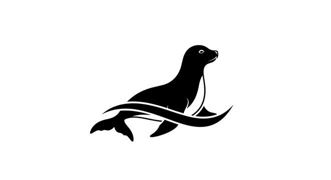 Black silhouette of a seal swimming 1.