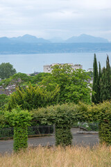 Fototapeta premium Building and street at city of Lausanne, Switzerland