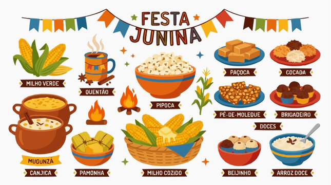 Festa Junina Traditional Brazilian Food and Decorations