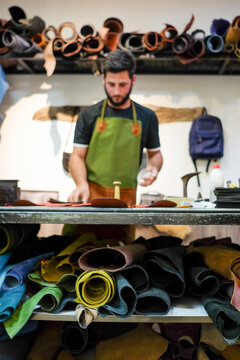 Focused Craftsmanship in a Textile Workshop

