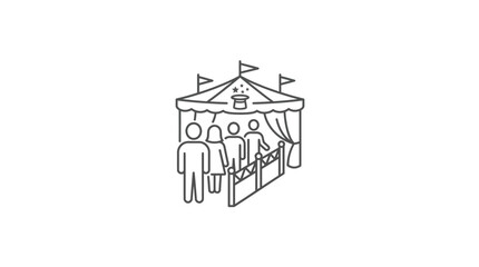 Fototapeta premium Line art illustration of people queuing at an event booth.