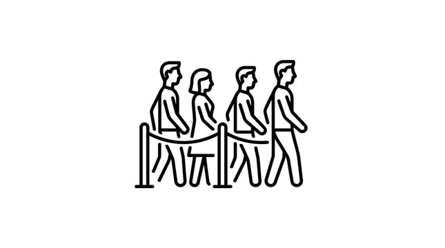 Group of people waiting in line queue line art.