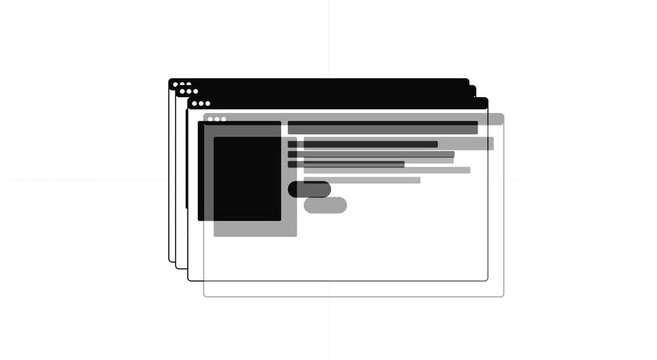 Multiple browser windows opening animation on white animation