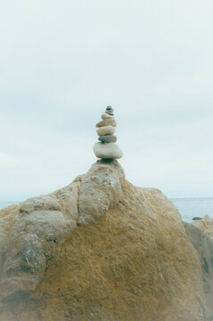 Stack of Stones on Rock Formation in Malibu 