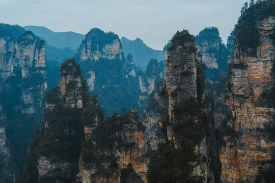 High angle view of columns of Avatar mountains in China 