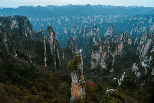 High angle view of columns of Avatar mountains in China 