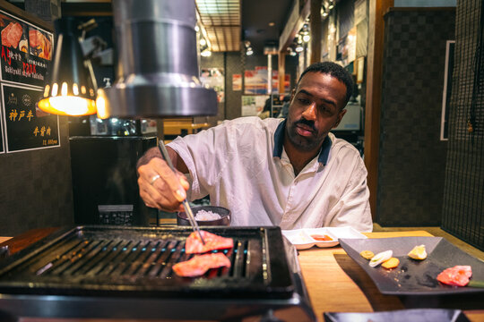Cooking wagyu in Japan