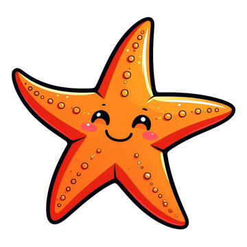 A cute cartoon starfish with a happy expression, adorned with numerous small bubbles