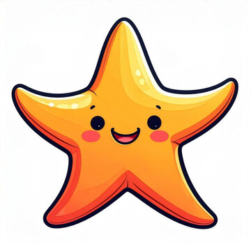 A cute cartoon starfish with a happy expression and rosy cheeks, isolated on a white background