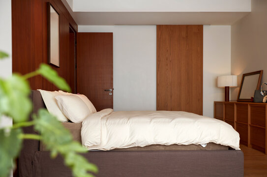 Interior view of a modern minimalist bedroom