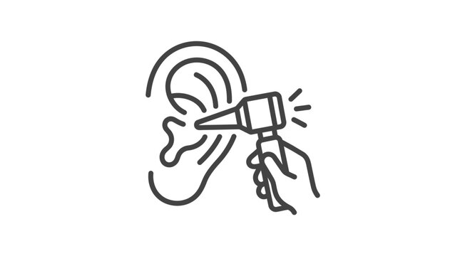 Close up ear examination with otoscope medical icon.