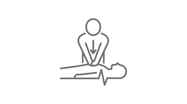 Manual chest compression technique for CPR line icon.