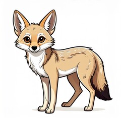 Fototapeta premium A cute desert fox with large ears, a bushy tail, and soft brown eyes, rendered in a charming cartoon style. This illustration captures the whimsical essence of a small.
