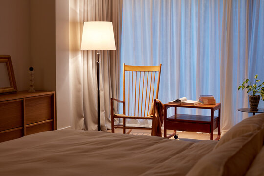 Interior of reading corner in a modern minimalist bedroom