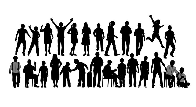 Silhouettes of people in various poses.