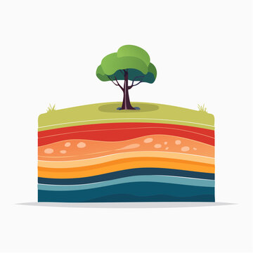 Cross-section of Earth's layers with a tree on top