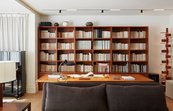 Indoors of Desk and bookshelves in the living room