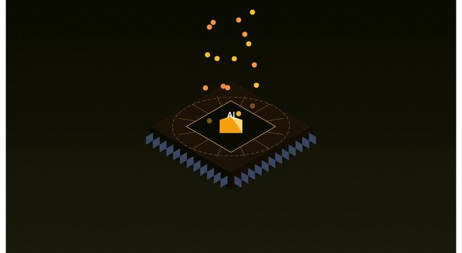 Ai processor chip with digital data particles animation