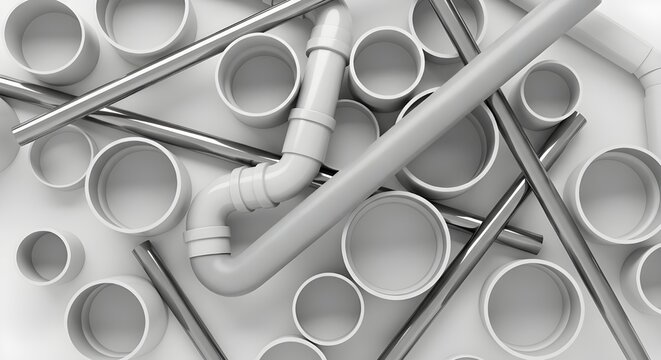 A collection of white pvc pipes and fittings arranged for plumbing installations, showcasing construction supplies, engineering components, durable materials, and utility systems.