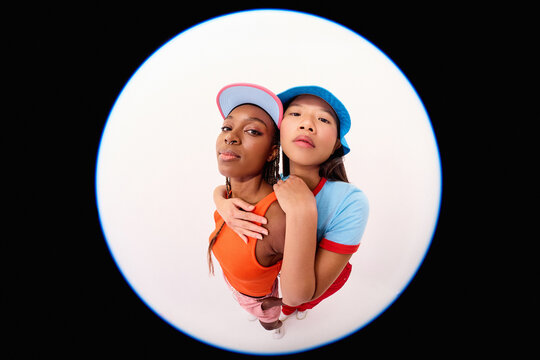 Two Women in Fisheye Studio Portrait