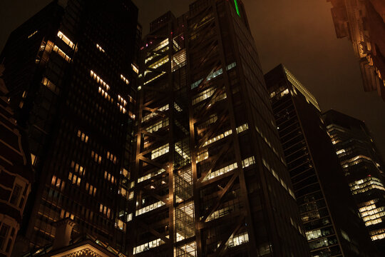 Illuminated Office Tower at Night