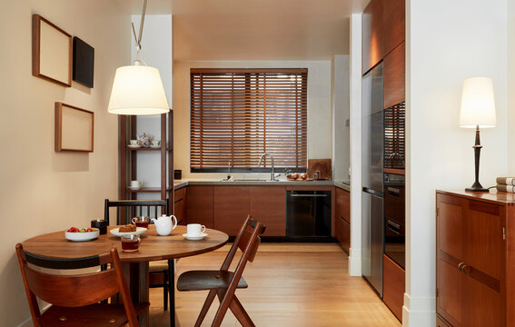 Interior of a modern minimalist dining room and Kitchen