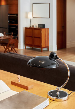 Closeup of a desk lamp on a desk