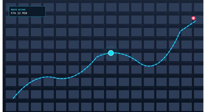 Digital gps navigation route map with eta tracking animation