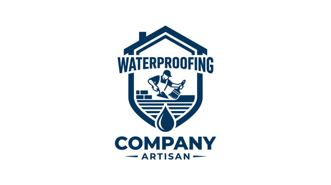 Waterproofing company logo with artisan worker and water drop concept