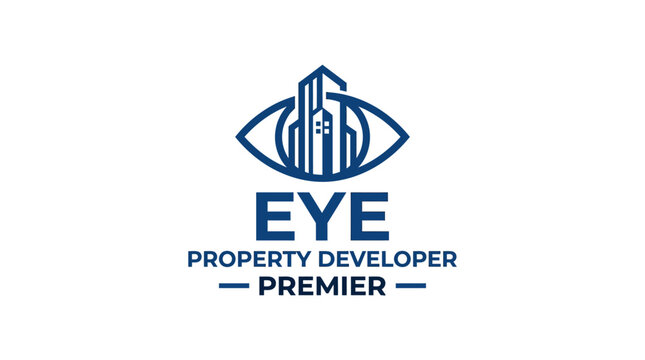 Modern eye logo with abstract buildings for property developer and real estate business