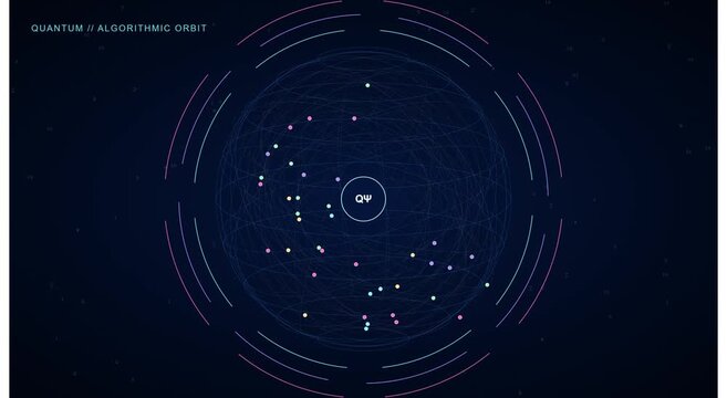 Quantum algorithmic orbit abstract digital data animation
