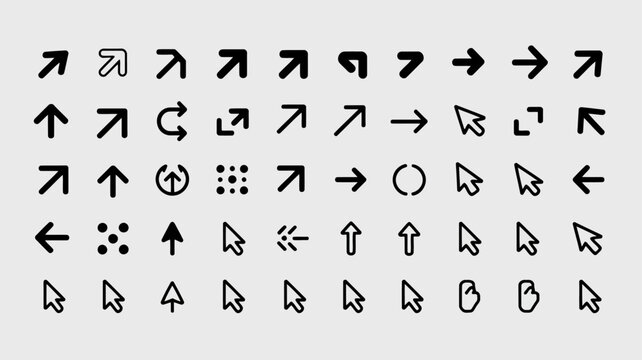 Minimalist black arrow and cursor vector icon set for UI design.eps