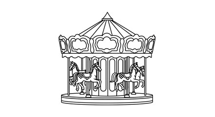 Fototapeta premium Carousel Horse Outline Drawing, Vintage Fairground Attraction