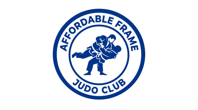 Judo club logo with athletes grappling in a circle on white background