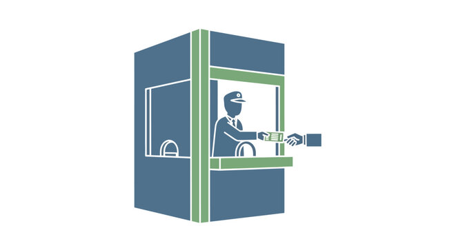 Cashier making transaction at booth, money exchange, business concept