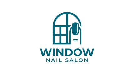 Fototapeta premium Vector logo for a nail salon featuring a stylized window and manicured finger.