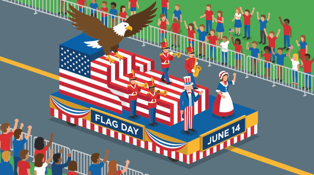 Flag Day Parade Float Cartoon Design