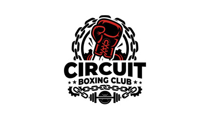 Boxing club emblem with glove and chains, graphic element © atha_lintar