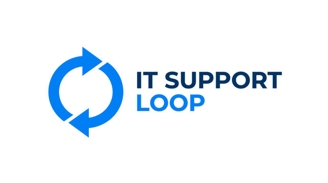 IT support loop logo with circular arrows and text on white background