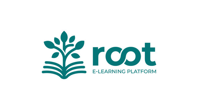 Vector logo for e-learning platform featuring an open book with a growing plant and infinity symbol.