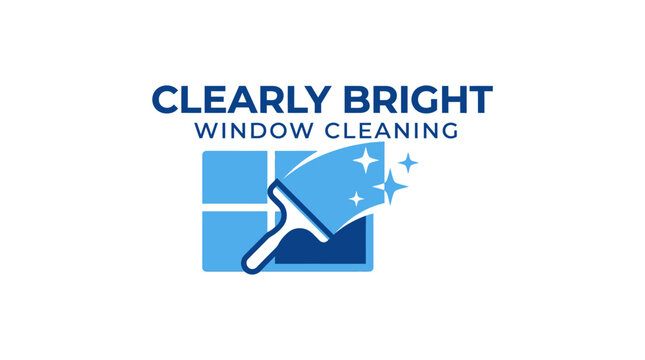 Window cleaning service logo with squeegee and sparkling window on white background