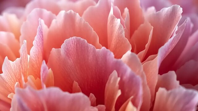 Ultra close-up view of delicate pink peony flower petals surface