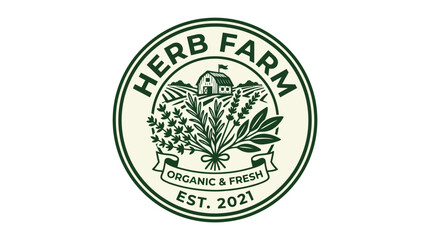 Herb farm logo with barn and fields, organic fresh concept © atha_lintar