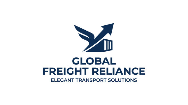 Modern vector logo for a global freight and transport company, featuring an abstract eagle wing and upward arrow symbolizing growth and speed.