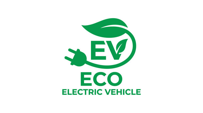 Electric vehicle eco concept logo with leaf and plug symbol